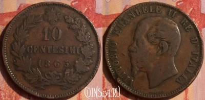 Италия 10 чентезимо 1863 года, KM# 11, 435-032