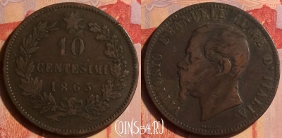 Италия 10 чентезимо 1863 года, KM# 11, 436-016