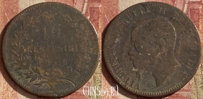 Италия 10 чентезимо 1866 N, KM# 11, 105q-040 ♛