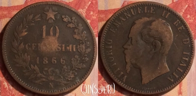 Италия 10 чентезимо 1866 года N, KM# 11, 434-128