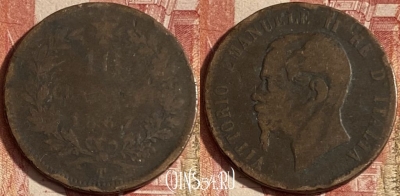 Италия 10 чентезимо 1867 года T, KM# 11, 231p-114 ♛