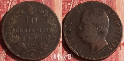 Италия 10 чентезимо 1893 года BI, KM# 27, 336o-085