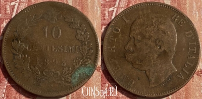 Италия 10 чентезимо 1893 R, KM# 27, 444p-123 ♛