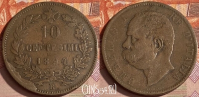 Италия 10 чентезимо 1894 R, KM# 27, 376p-136 ♛