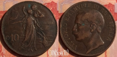Италия 10 чентезимо 1911 года, KM# 51, 436-013 ♛