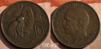 Италия 10 чентезимо 1920 года, KM# 60, 173s-060