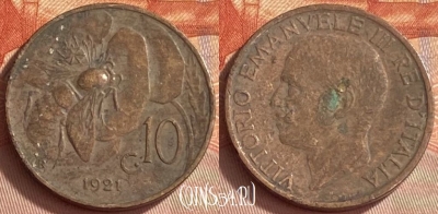 Италия 10 чентезимо 1921 года, KM# 60, 411o-018