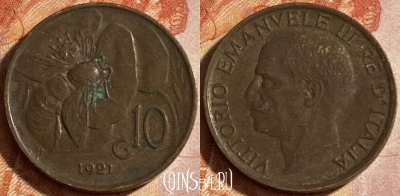 Италия 10 чентезимо 1921 года, KM# 60, 491р-013 ♛