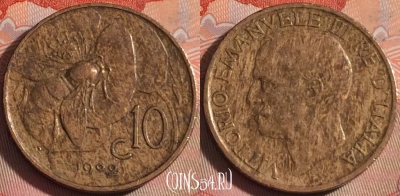 Италия 10 чентезимо 1922 года, KM# 60, 115b-060