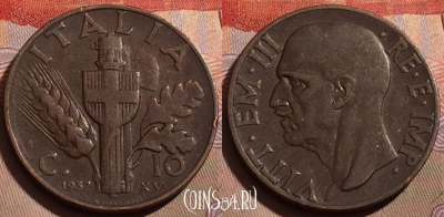 Италия 10 чентезимо 1937 года, KM# 74, 203b-080