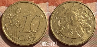 Италия 10 евроцентов 2002 года, KM# 213, 496р-035