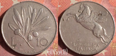 Италия 10 лир 1948 года, KM# 90, 363-090