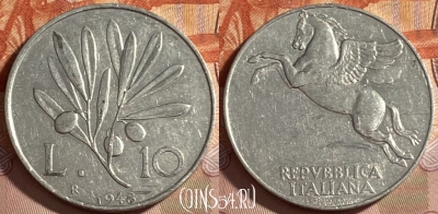 Италия 10 лир 1948 года, KM# 90, 490р-086 ♛