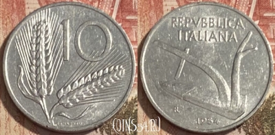 Италия 10 лир 1954 года, KM# 93, 090s-115