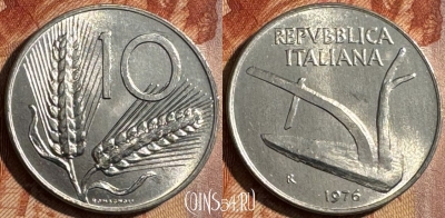 Италия 10 лир 1976 г., KM# 93, UNC, 503s-074