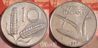 Италия 10 лир 1997 года, KM# 93, 106b-077