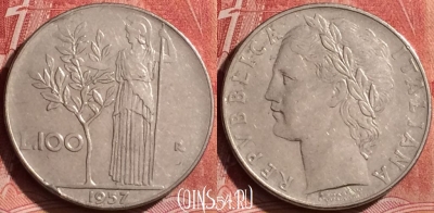 Италия 100 лир 1957 года, KM# 96.1, 245l-055