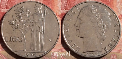 Италия 100 лир 1966 года, KM# 96.1, 216-042