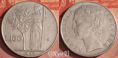 Италия 100 лир 1966 года, KM# 96.1, 330l-119