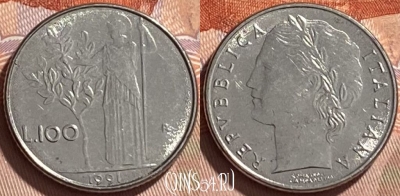 Италия 100 лир 1991 года, KM# 96.2, 088r-123