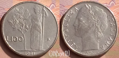 Италия 100 лир 1991 года, KM# 96.2, 443-006
