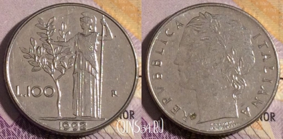 Италия 100 лир 1992 года, KM# 92.2, 188a-040