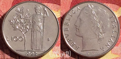 Италия 100 лир 1992 года, KM# 92.2, 263i-092