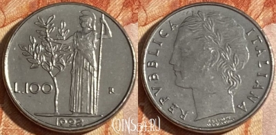 Италия 100 лир 1992 года, KM# 96.2, 157r-109 ♛