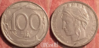 Италия 100 лир 1994 года, KM# 159, 409-050