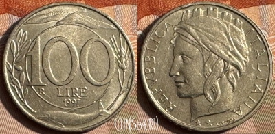 Италия 100 лир 1997 года, KM# 159, 234s-138 ♛