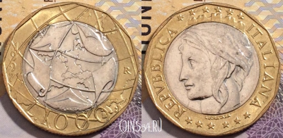Италия 1000 лир 1997 года, ошибка, KM# 190, 199-076