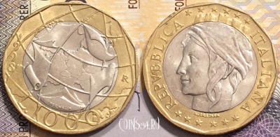Италия 1000 лир 1998 года, KM# 194, 145-062