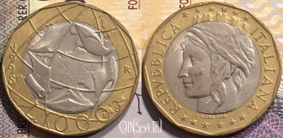 Италия 1000 лир 1998 года, KM# 194, 150-134