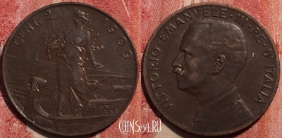 Италия 2 чентезимо 1909 года, KM# 41, 225-109