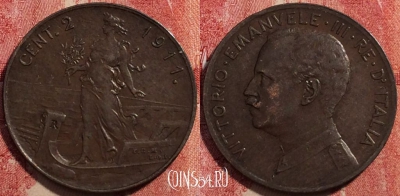 Италия 2 чентезимо 1911 года, KM# 41, 225-111 ♛