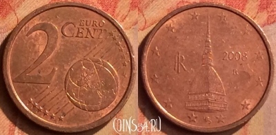 Италия 2 евроцента 2008 года, KM# 211, 122n-041