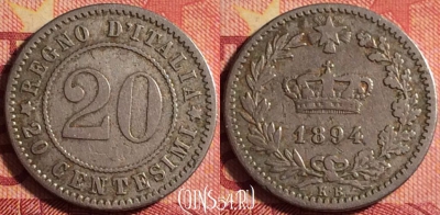 Италия 20 чентезимо 1894 года KB, KM# 28, 175j-096