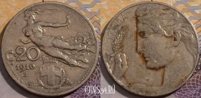 Италия 20 чентезимо 1910 года, KM# 44, a150-042