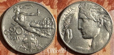 Италия 20 чентезимо 1911 года, KM# 44, 153s-016 ♛