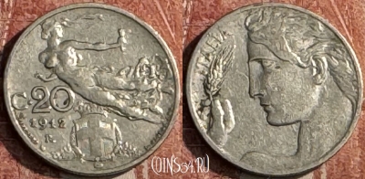Италия 20 чентезимо 1912 года, KM# 44, 119s-114