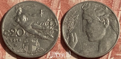 Италия 20 чентезимо 1914 года, KM# 44, 255p-051