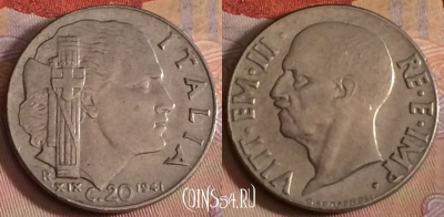 Италия 20 чентезимо 1941 года, KM# 75b, 270b-144