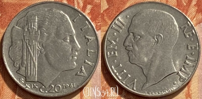 Италия 20 чентезимо 1941 года, KM# 75b, 461q-041