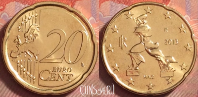 Италия 20 евроцентов 2013 года, KM# 248, UNC, 122k-128