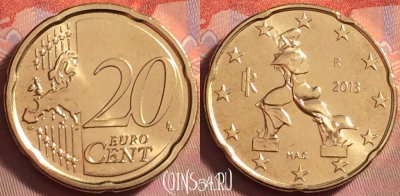 Италия 20 евроцентов 2013 года, KM# 248, UNC, 122k-129