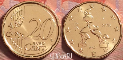 Италия 20 евроцентов 2018 года, KM# 248, UNC, 122k-135