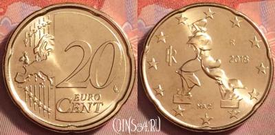 Италия 20 евроцентов 2018 года, KM# 248, UNC, 122k-139