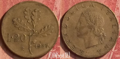 Италия 20 лир 1957 года, KM# 97, 349n-093