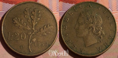 Италия 20 лир 1958 года, KM# 97, 180c-037