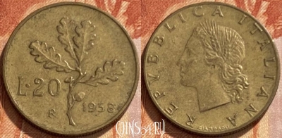 Италия 20 лир 1958 года, KM# 97, 461q-072